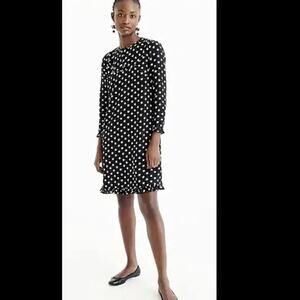 J Crew Dress Womens 16 Black Star Print Silk Long Sleeve Preppy Neutral Career